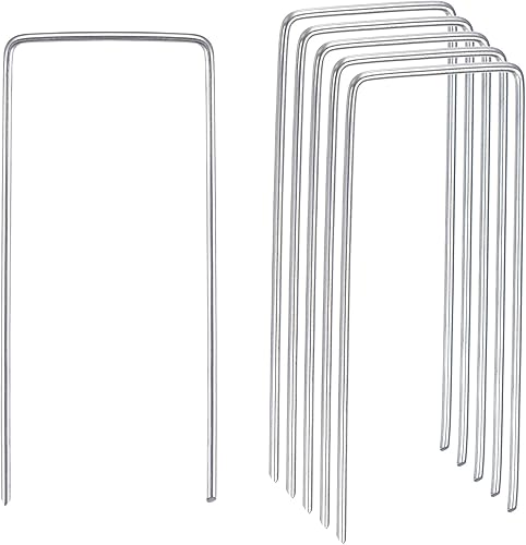 Miniatura 6 de MECCANIXITY Estacas de jardín en forma de U de 8 pulgadas de largo x 0.08 pulgadas de diámetro, grapas galvanizadas para paisaje, estacas de césped