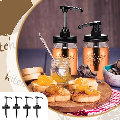 Miniatura 4 de Bokon Paquete de 10 dispensadores de jarabe de tarro masón, tapas de dispensador, dispensador de jarabe de café para boca regular, bomba de plástico