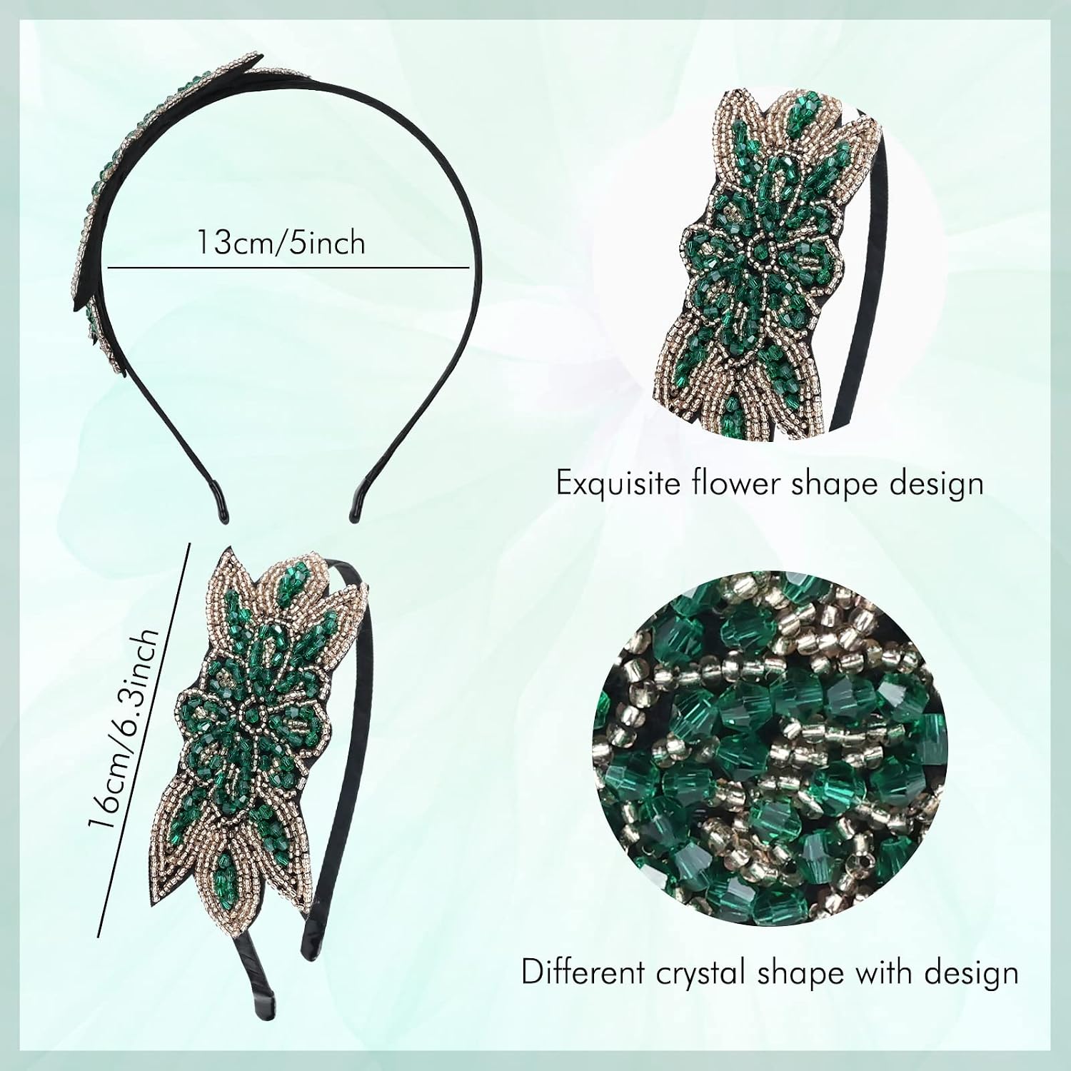 inSowni 8 Pack Multi Color 1920s Hair Accessories Beaded Flower Headbands Rhinestone Elastic Hair Hoops for Women Girls