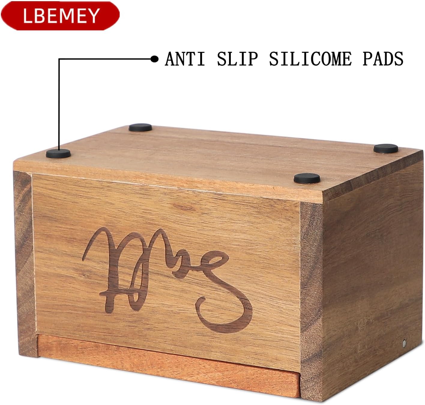 Acacia Wood Spice Box with Lid and Built-in Spoon for Kitchen Countertop, Rectangle Farmhouse Kitchen Decoror for Storing Salt, Peppers, Sugar or Seasonings, Brown (Labeled - “Salt”)