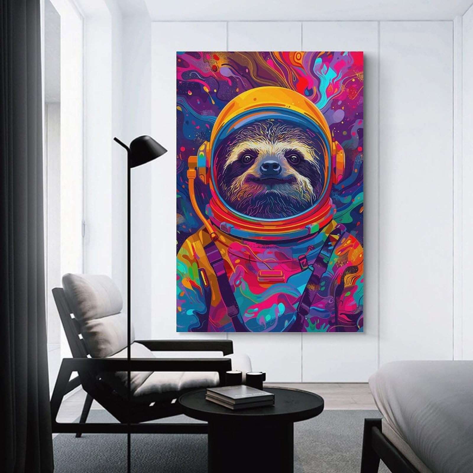 Junmoney Astronaut Space Sloth Canvas Wall Picture, 24x36inch(60x90cm), for Bedroom Walls, Guest Spaces Or Lounges, Stylish Decor for A Restful Room Update