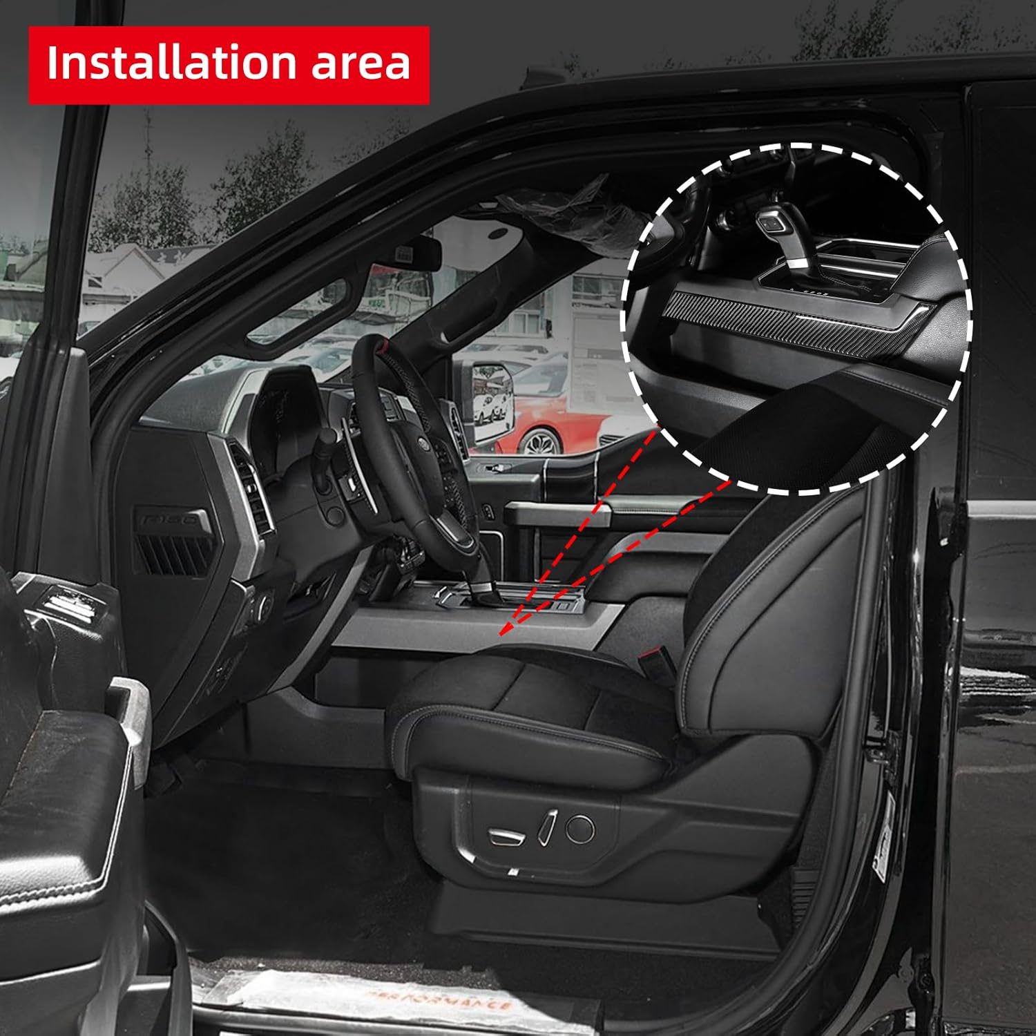 BETTERHUMZ Center Console Panel Side Trim Strips Stickers Compatible with Ford F150 Raptor 2015-2020 Carbon Fiber Cover Decor Sticker Car Interior Molding Accessories (Black)