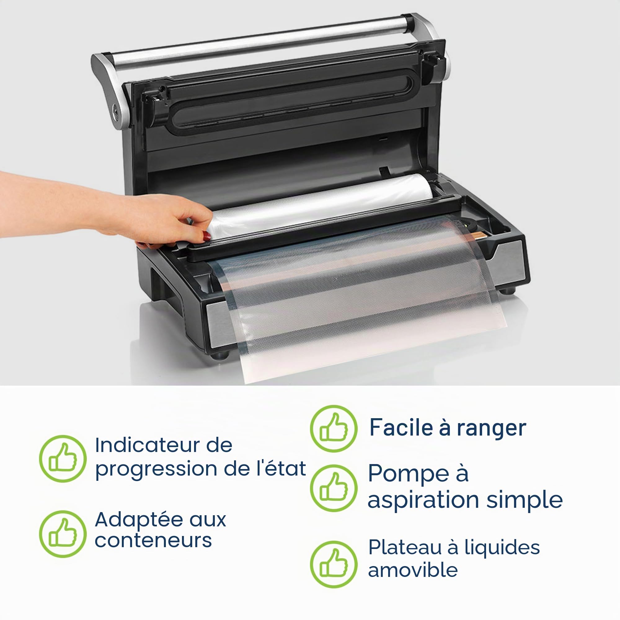 Laica VT3240 XPro Machine d'emballage sous vide professionnelle 22L/Min., comprend 2 rouleaux de 28 x 600 cm.