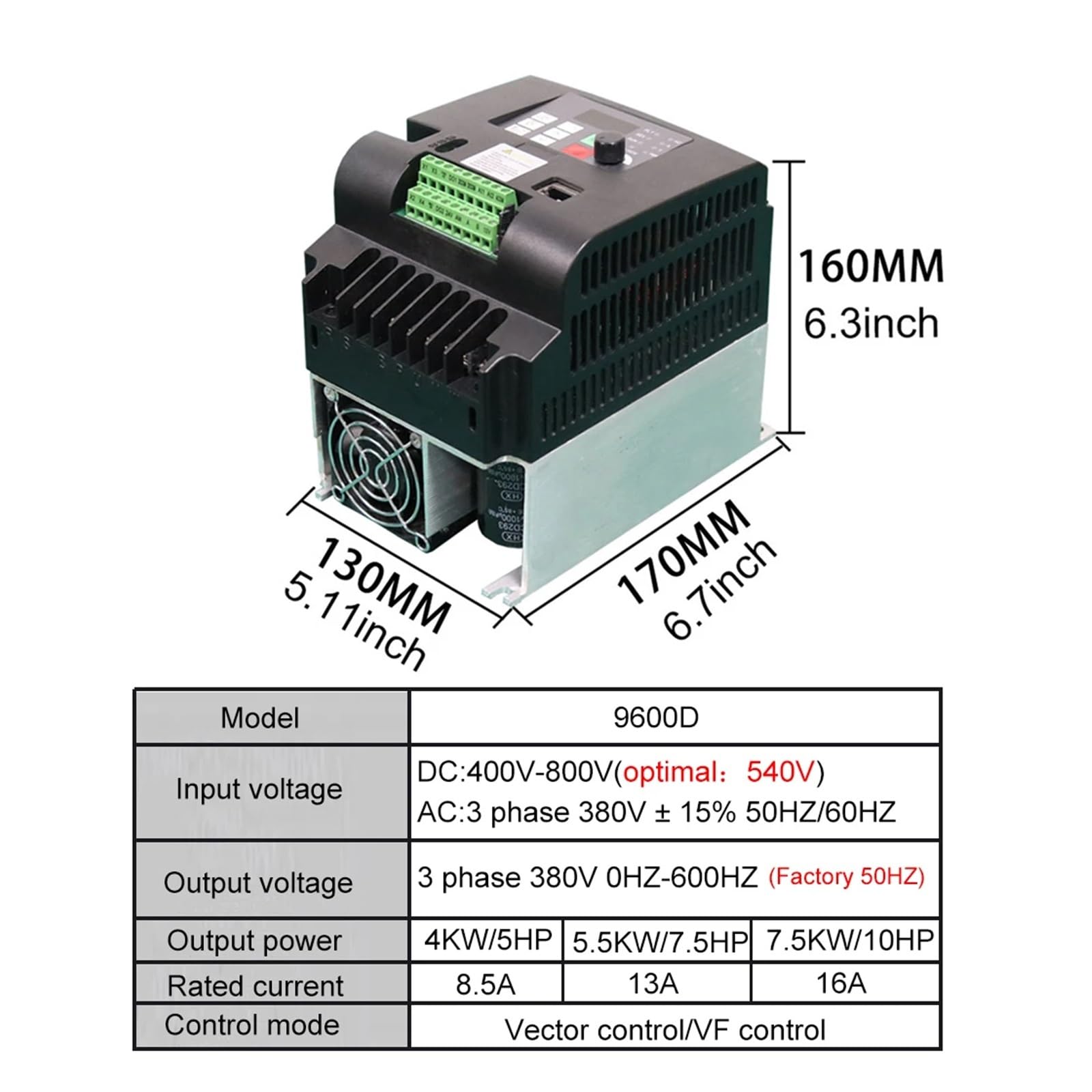 Eingangsspannung DC400-800V AC380V Ausgangsspannung 3-phasiger 380-V-Wechselrichter 3P DC 400-800V Eingang 1P 380V Ausgang Frequenzumrichter Wasserpumpentreiber(7.5KW DC400V-800V)