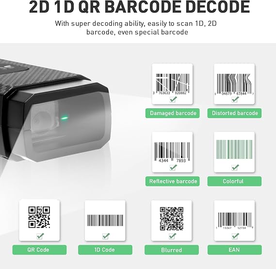 Barcode Scanner Bluetooth, ONEWSCAN Portable 1D 2D PDF417 Wireless Bar Code Scanners Support USB & Bluetooth & Wireless Connection Barcode Reader for Windows, Android, iOS, Tablets