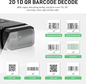 Barcode Scanner Bluetooth, ONEWSCAN Portable 1D 2D PDF417 Wireless Bar Code Scanners Support USB & Bluetooth & Wireless Connection Barcode Reader for Windows, Android, iOS, Tablets
