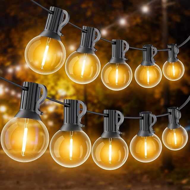 Outdoor Festoon Lights Mains Powered 15M/50FT, LED String Lights with 1W 25+1 Shatterproof G40 Bulbs for Patio, Backyard, Porch, Garden, Party, Wedding (Warm White)