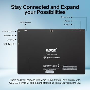 Fusion5 10 Windows 11 Tablet - Ultra Slim Windows Tablet PC - 8GB RAM, USB 3.0, Micro HDMI, Full HD Display, 5MP & 2MP Cameras, Expandable Storage
