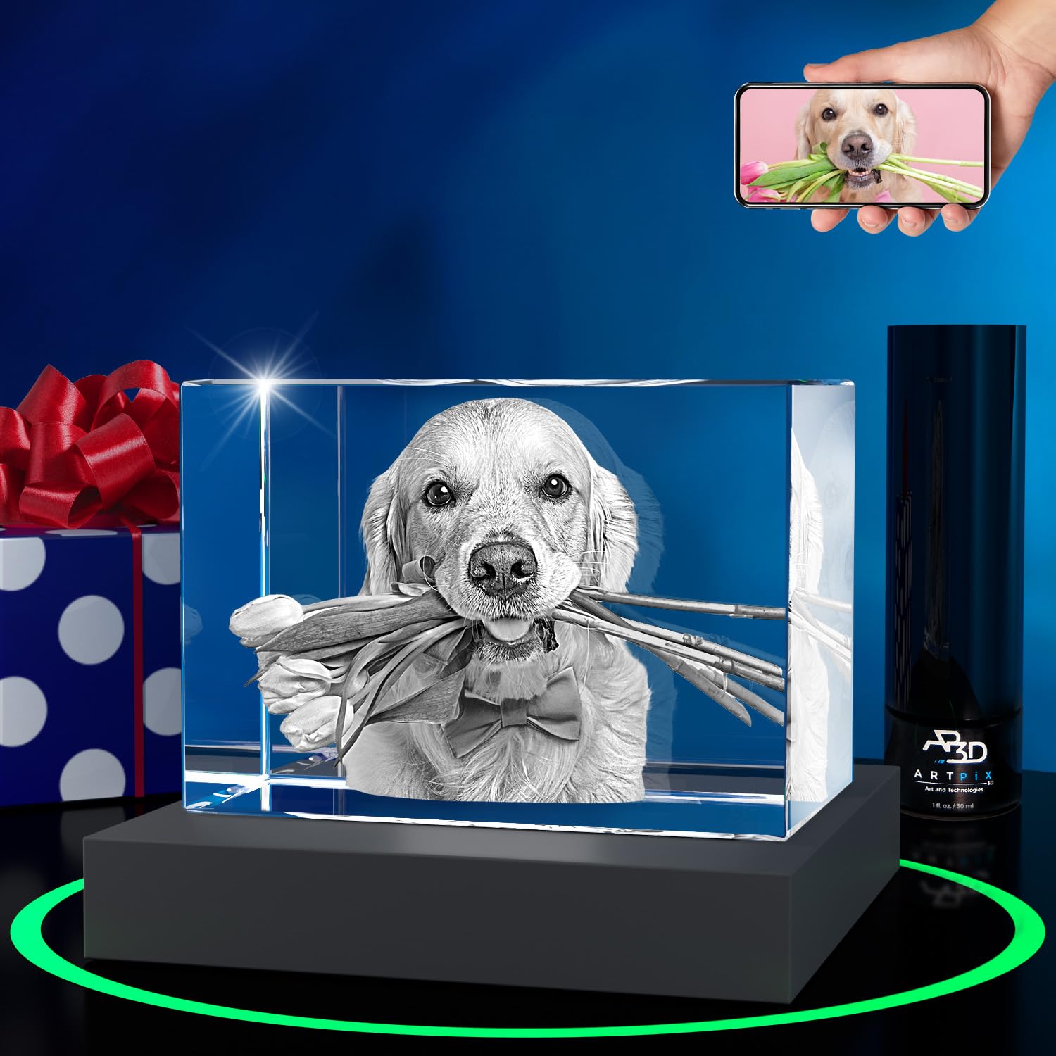 ArtPix 3D Premium Crystal Photo, Personalized Dog Memorial Gifts with Your Own Photo for Dog Lovers, Pet Owners, 3D Laser Etched Picture, Engraved