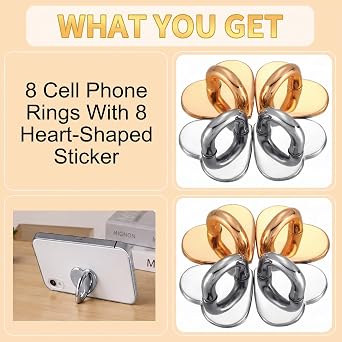 Moxweyeni 8 Pcs Cell Phone Finger Ring Adhesive Metal Phone Finger Grip Loop Stand Heart Grip Holder Charm Hook for DIY Hanging Supplies