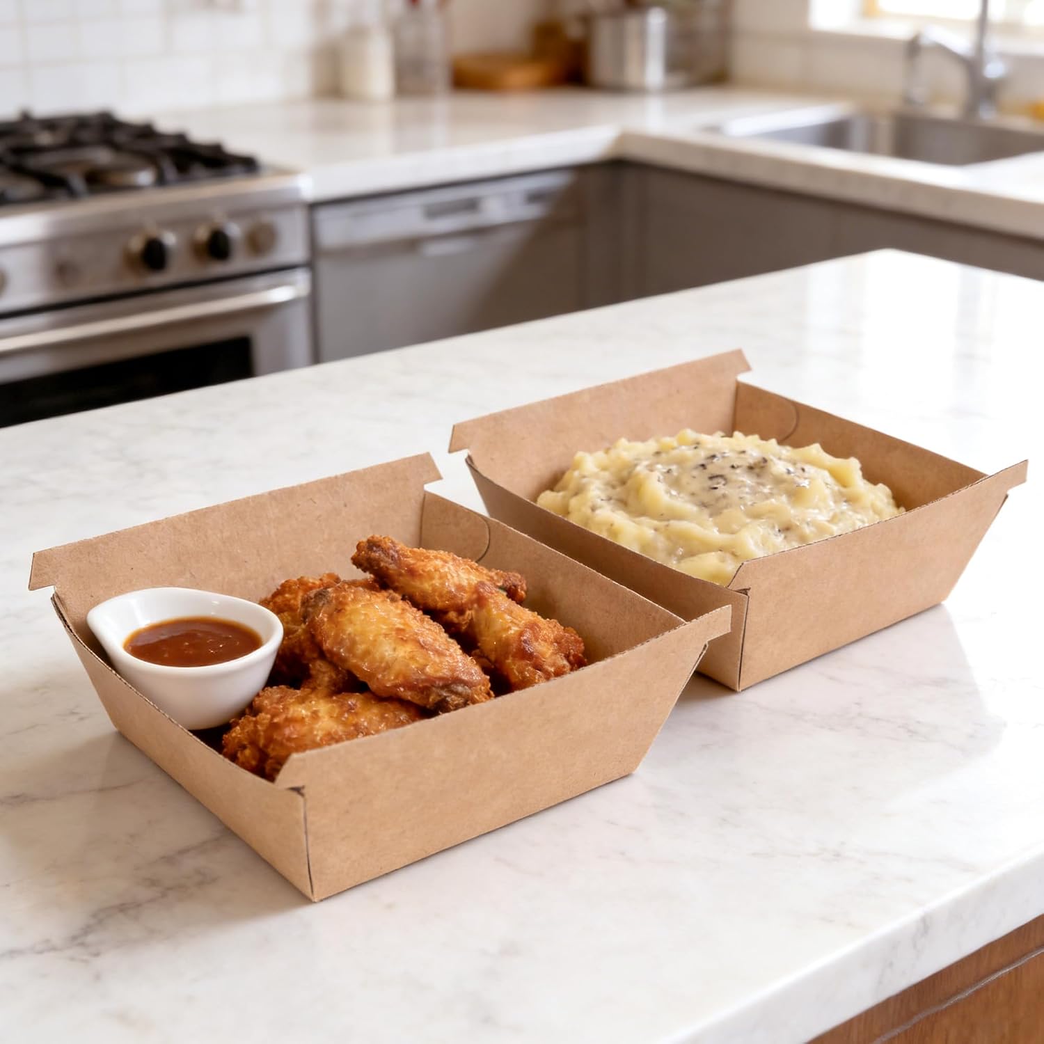 Disposable Bowl & Hamburger box Kraft paper 6.5''×6.5''×1.6'',50 packs,Seperately for bowl Combined for Package&Daily.