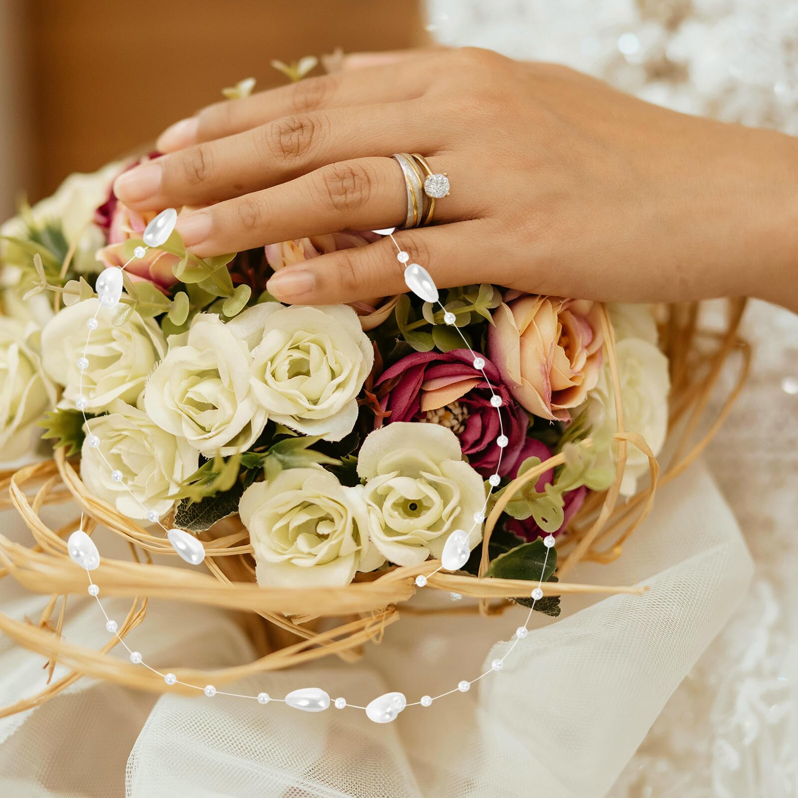 jojofuny Guirnalda de Cuentas Abs en Forma de Corazón, 60 Metros, Cuerda de Pescar para Decoración de Ramos, Bodas, San Valentín y Manualidades