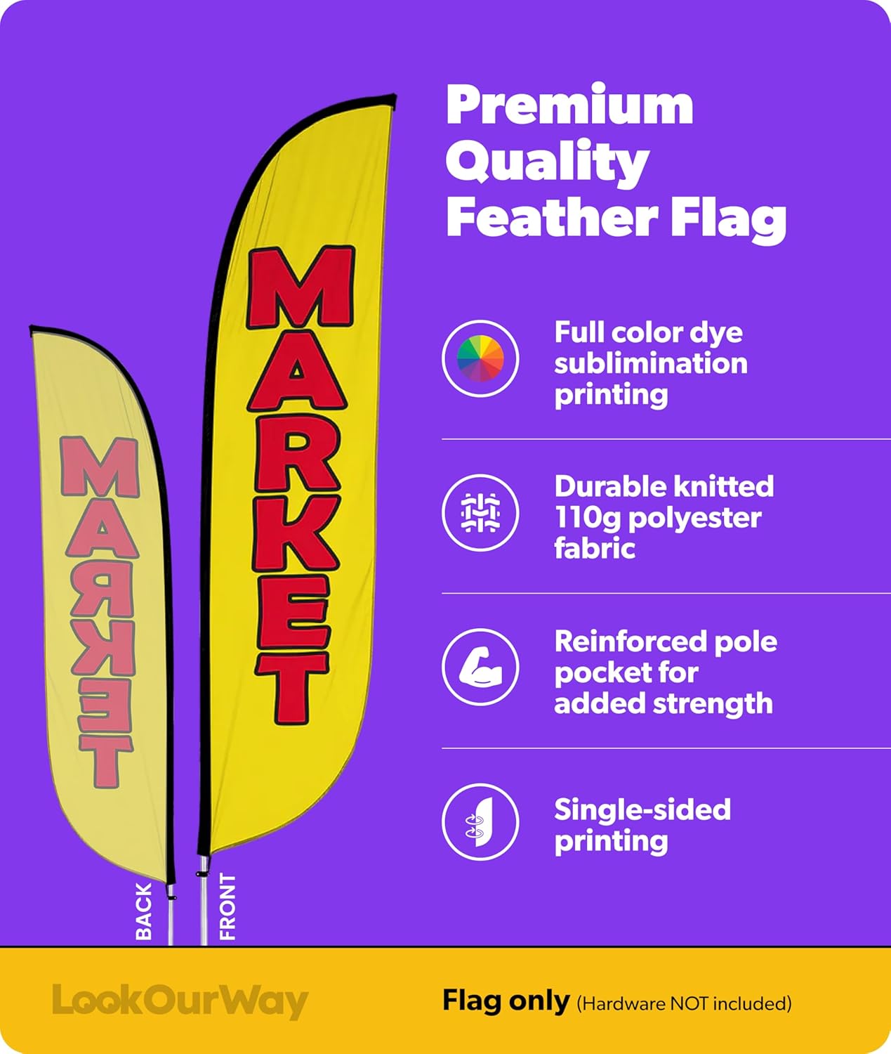 LookOurWay Feather Flag Banner - 12 Feet Tall Advertising Flags for Outdoor Business and Events Promotion - Swooper Flag Only - Farmers Market & Flower Flags - Market (10M1200171)