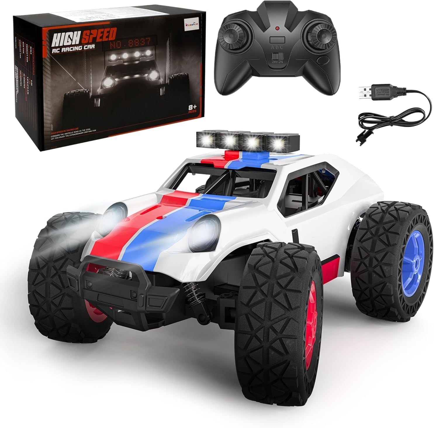 Kizeefun Ferngesteuertes Auto, 2.4Ghz 1/20 RC Auto Geländewagen 20 km/h Alle Gelände, Elektrisches Spielzeug, Offroad mit 2 AKKU 50min Spielzeit und LED Scheinwerfer, Geburtstagsfeier Kindergeburtstag