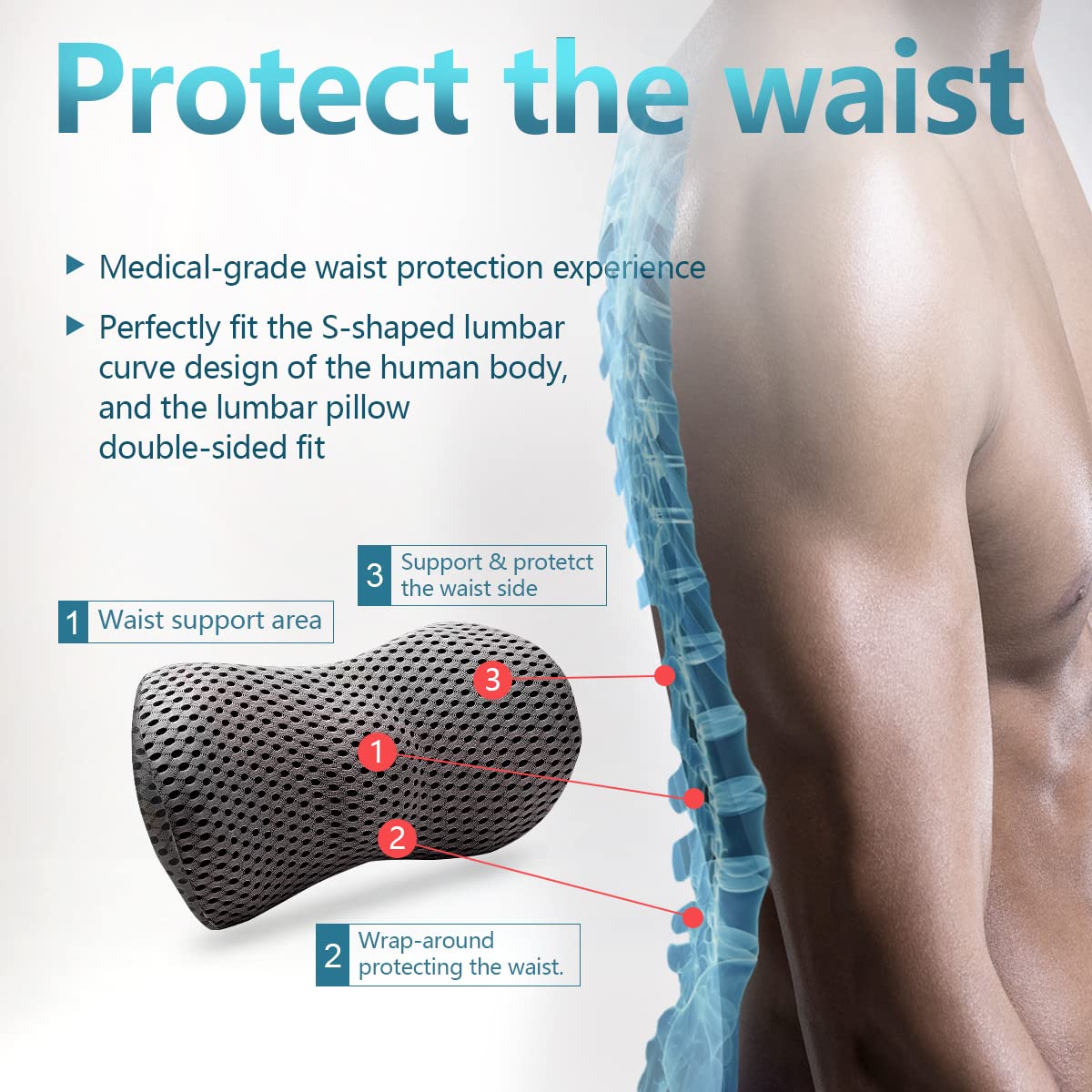 Kasney Lumbar Support Pillow, Memory Foam Back Support