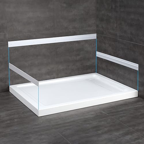 Miniatura 2 de OVE Decors Base de ducha rectangular de 48 pulgadas de ancho x 32 pulgadas de profundidad, drenaje lateral oculto, acrílico blanco, diseño reversible