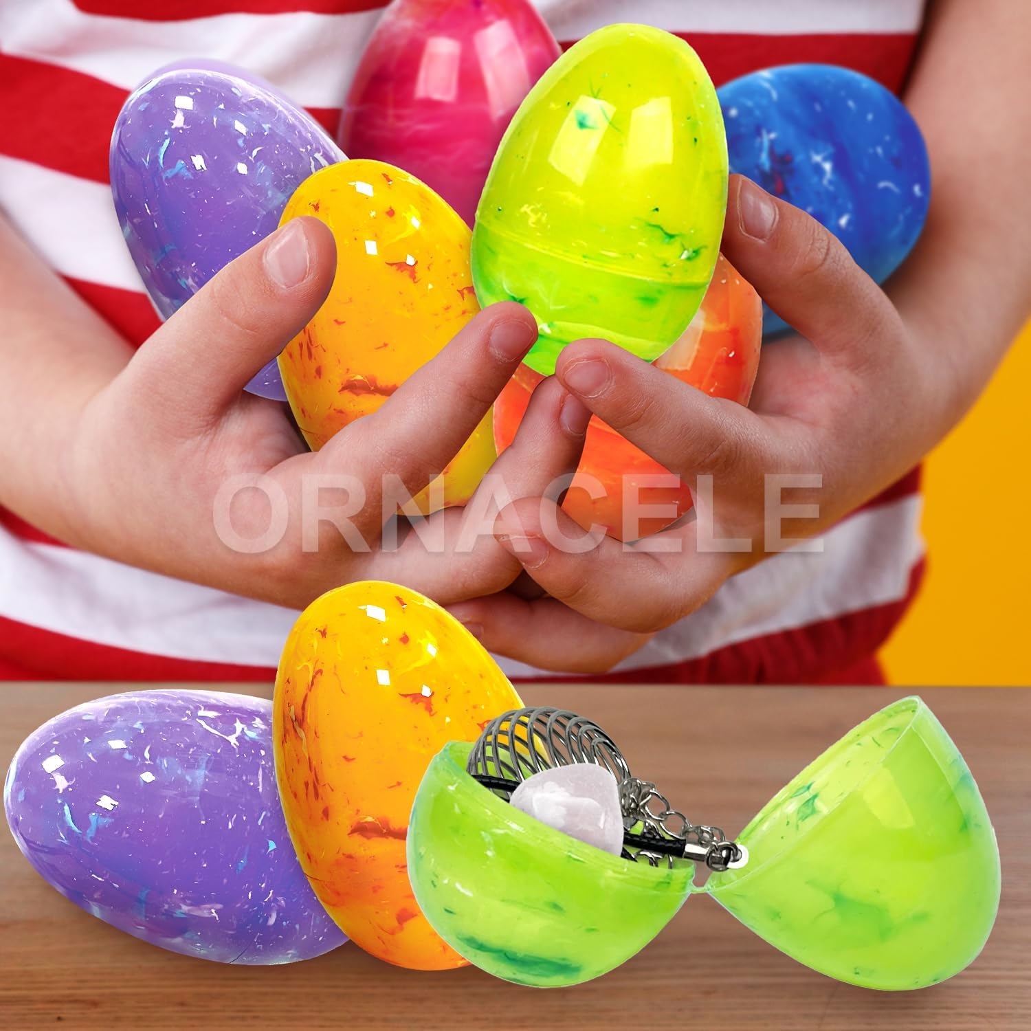 6PCS Easter Eggs with Crystal Gem Stones for Easter Theme Party Favors, Supplies for Easter Egg Hunt, Basket Stuffers/Fillers, Classroom Prize Supplies Toddler Boys Girls