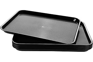 Eslite 6-Pack Rectangular Plastic Serving Trays (17x13 Inches, Black) - Cafeteria Trays...