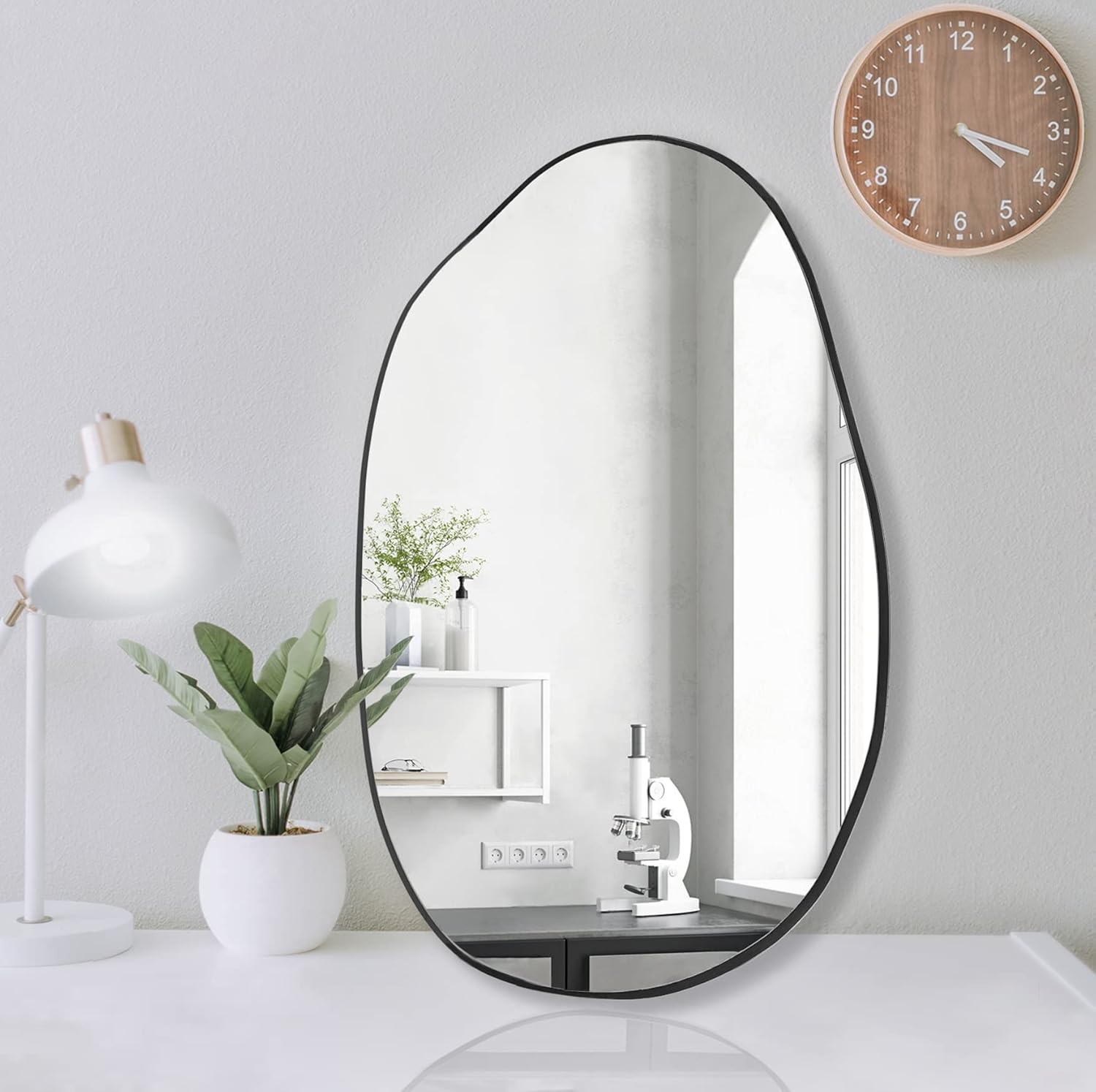 NEUWEABY Irregular Wall Mirror, Asymmetrical Mirror Large Unique Vanity Body Mirror Black Bathroom Wall Mounted Mirror 33.5"x 20.5" Modern Shaped Dressing Mirror for Living Room Entryway : Home & Kitchen