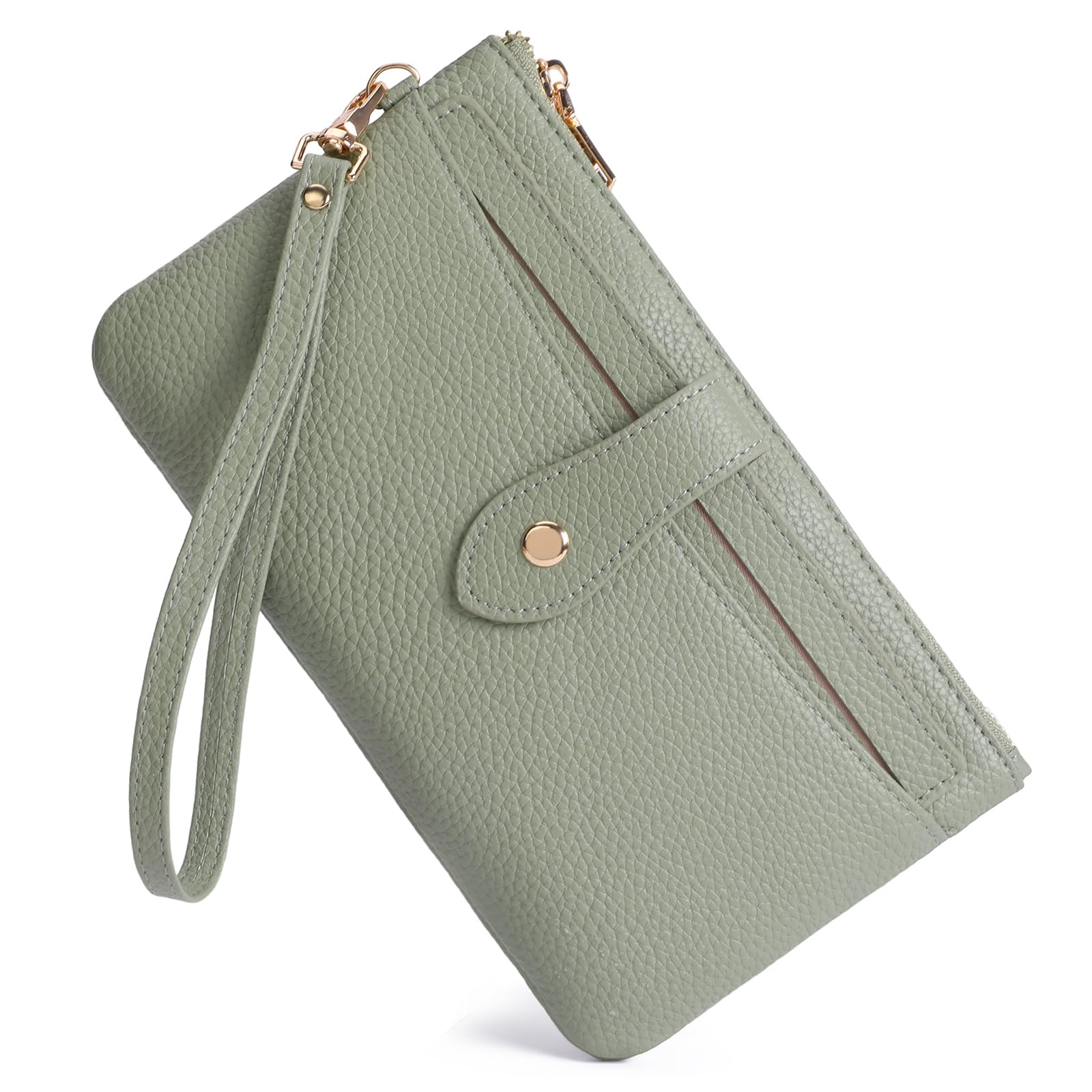 Wristlet Wallets for Women Clutch Purses RFID Blocking Vegan Leather Card Phone Holder with 10 Card Slots 2 ID Window