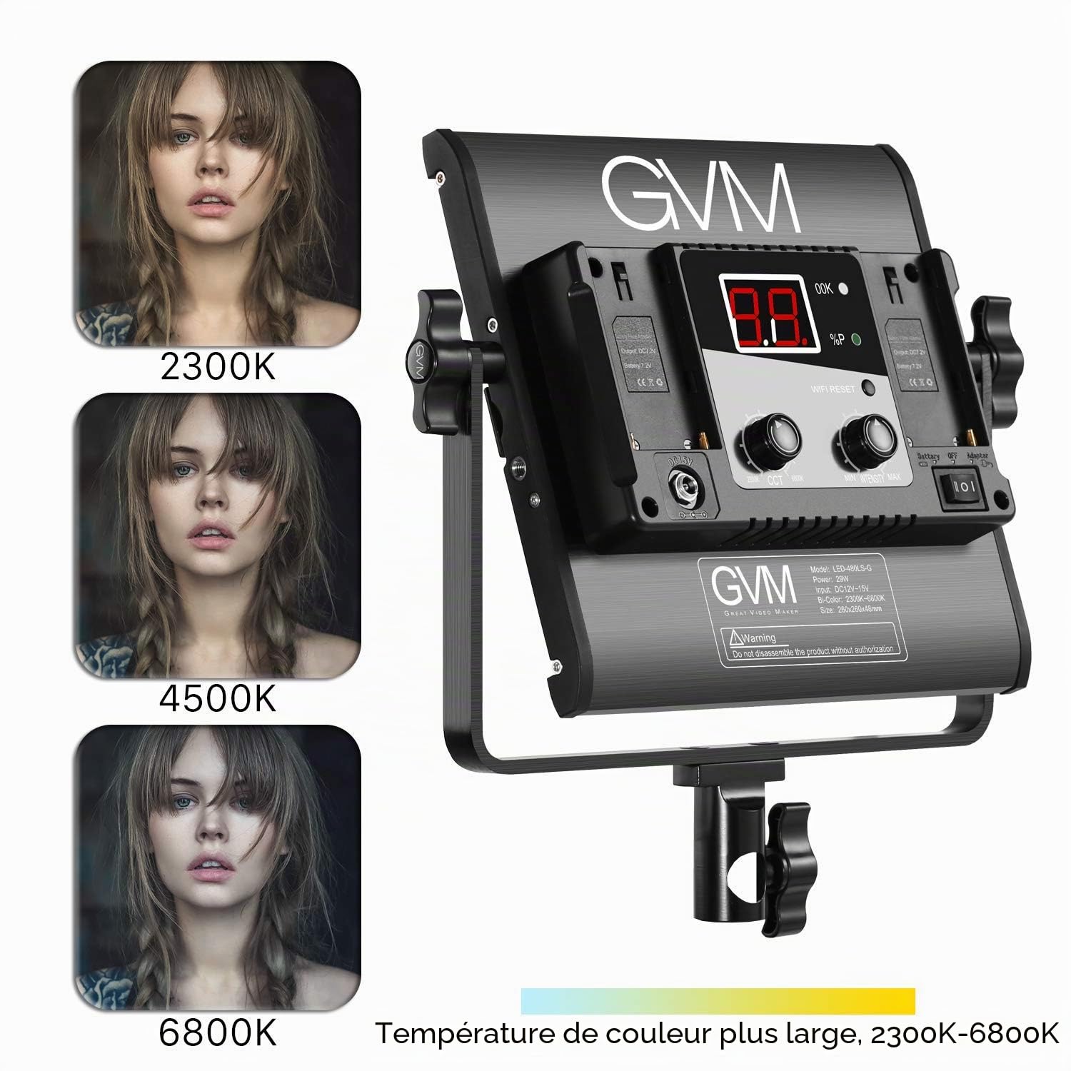 GVM Lumière vidéo LED 480 avec trépied, contrôle par Application 13000 lux/0,5 m, température Bicolore, 2300 K-6800 K, lumière LED permanente pour Studio d'enregistrement vidéo, Studio Photo