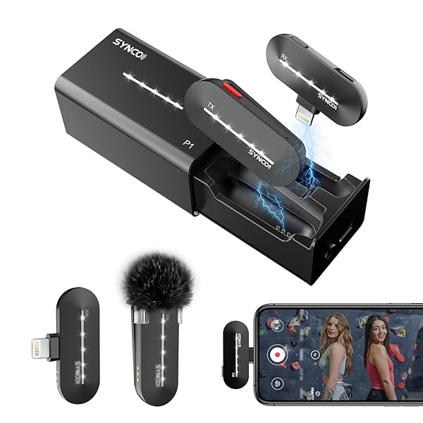 SYNCO Wireless Microphone for iPhone 48KHz 24 Bit, P1SL Lapel Mic with Charging Case for iPad Smartphone YouTube TIK Tok Vlog Live Streaming, Wireless-Lavalier-Microphone-Lapel-iPhone