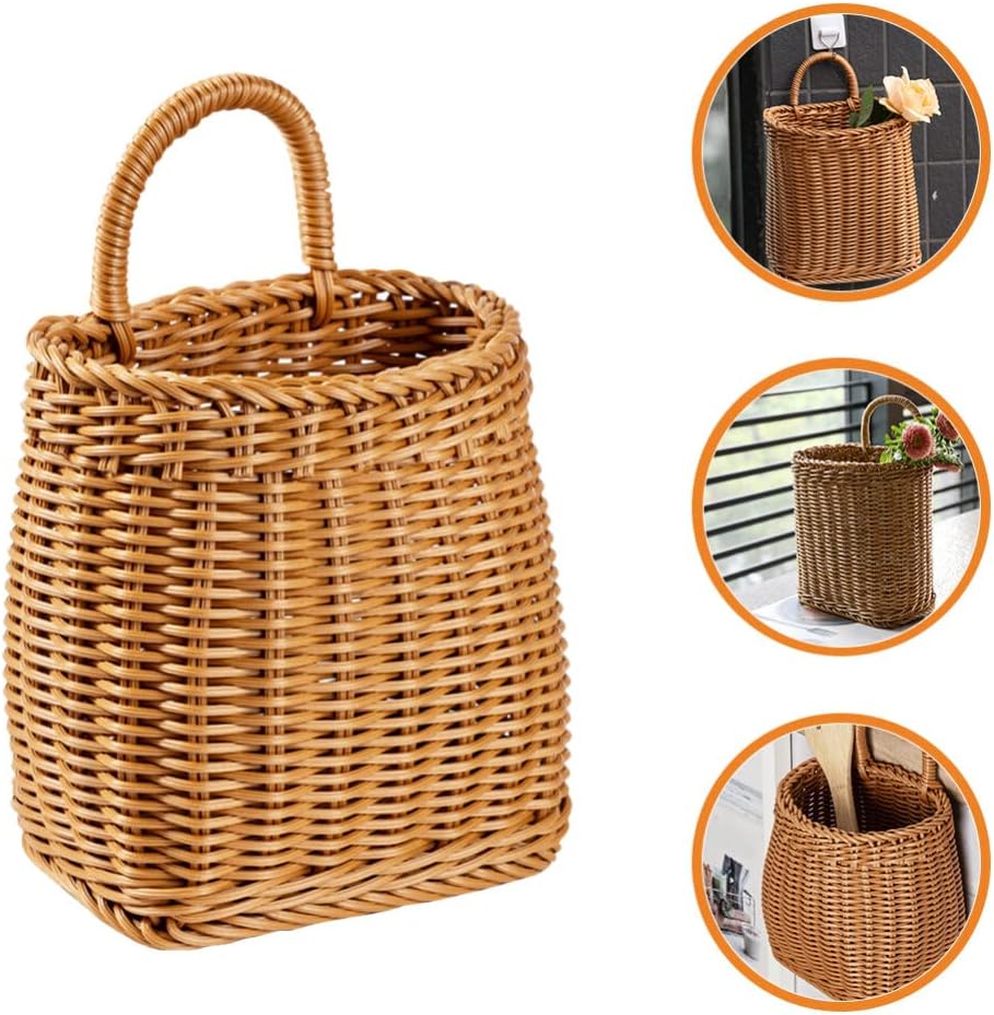 Woven Seagrass Storage Basket - Wall Mounted Planters with Rattan Flower Pot - Hanging Wicker Basket