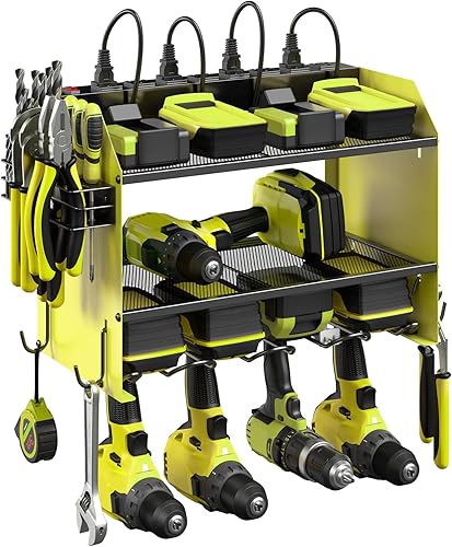 Miniatura 71 de CCCEI - Organizador modular de herramientas eléctricas para montaje en pared con estación de carga Estante de almacenamiento con ganchos