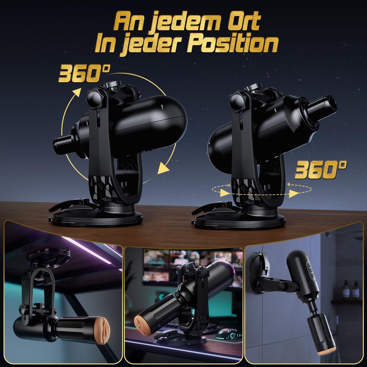 Elektrischer Masturbator Sexmaschine für Männer mit Saugnapf Freihand 360° Verstellbar, 3 Stoßmodi, Rotation & 7 Vibrationsstufen, Austauschbarer Pocket Pussy & Dildo Aufsatz für Männer Frauen & Paare