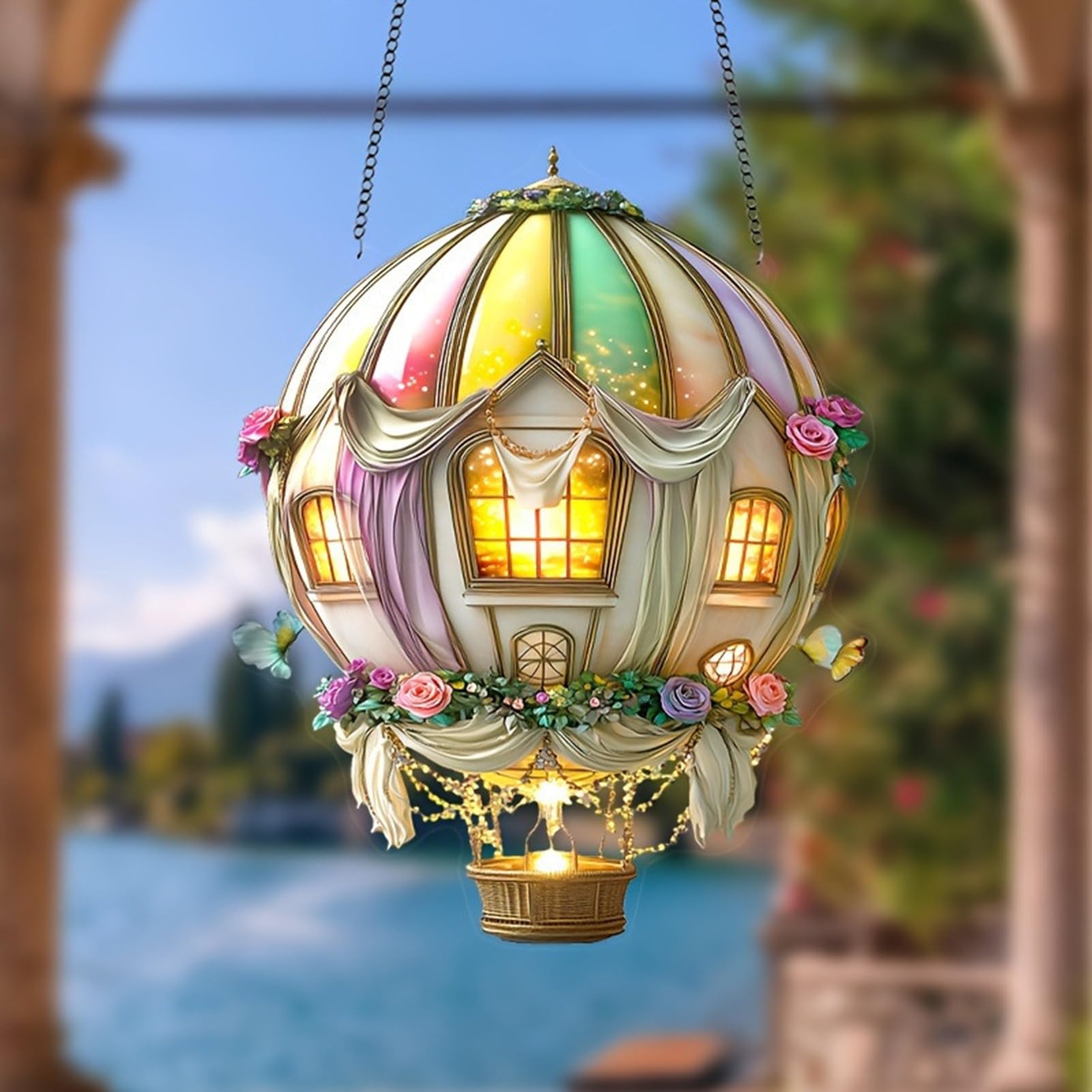 Lampa balonowa na gorące powietrze Luminescencyjne światło słoneczne | 2D dekoracyjna latarnia świetlna na ogród urodziny taras dziedziniec prezent dla matki kobiety ścieżki