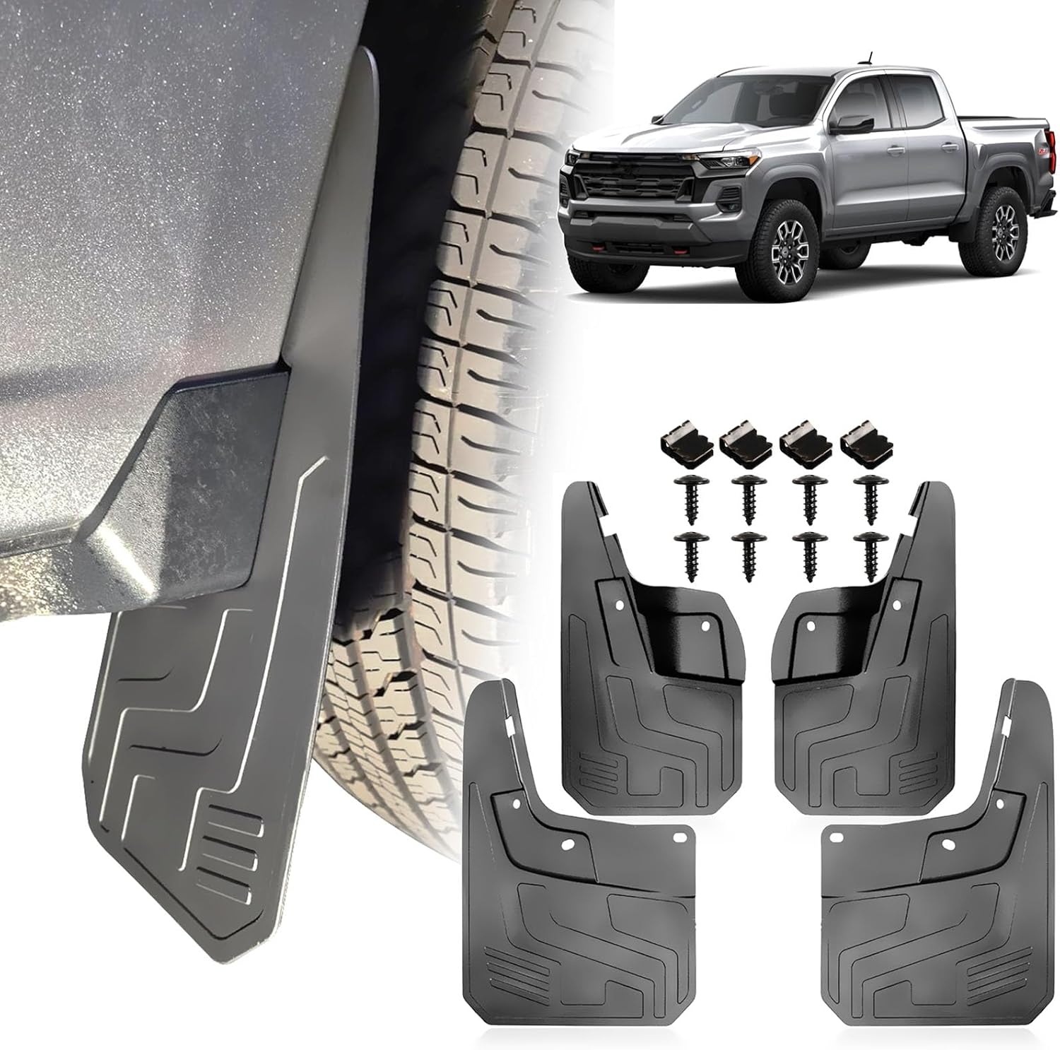 XUKEY Mud Flaps for 2025 2024 2023 Chevrolet Chevy Colorado Accessories All Weather Splash Guard Mudguards Mudflaps Fender Tire Protector Rear Front No Drilling Required,Black(Set of 4)
