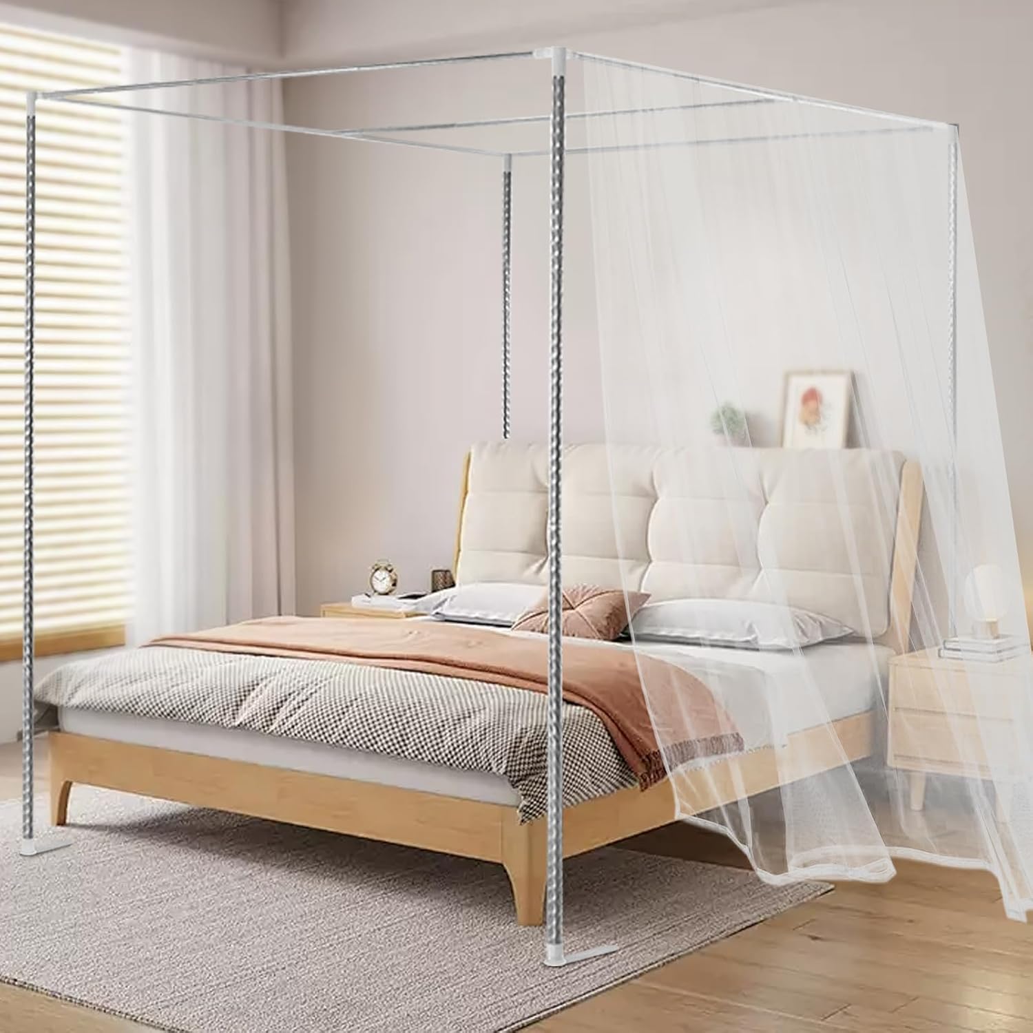Canopy Bed Frame, Stainless Steel Canopy Bed Poles Net Frame Bracket Fit for Corner Bedroom, Freestanding Bed Curtains Decor, Rectangular (4.92 * 6.56 * 6.56ft)