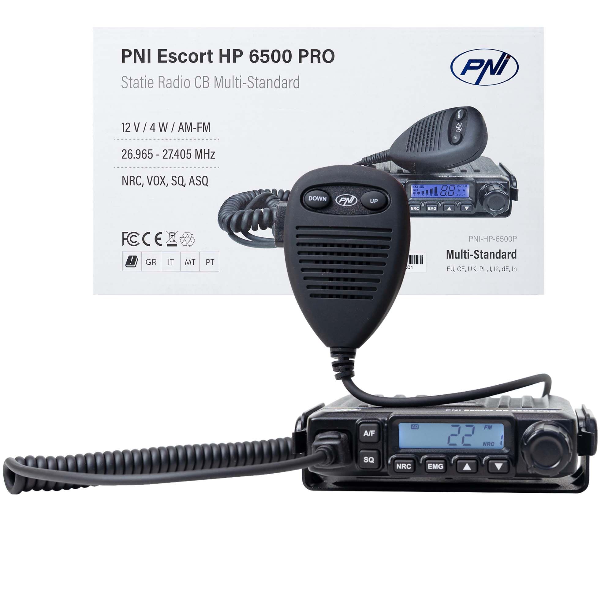 Radio CB PNI Escort HP 6500 PRO Multi-Standard VOX NRC 4W AM-FM 12V SQ ASQ