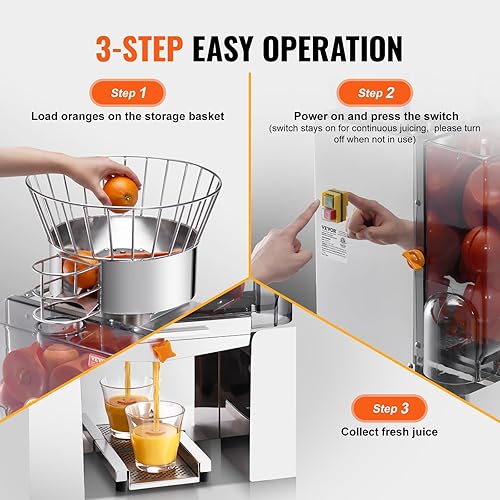 Miniatura 6 de VEVOR Exprimidor de naranja comercial, extractor de jugo de alimentación automática de 120 W, extractor de jugo de acero inoxidable para 25 naranjas