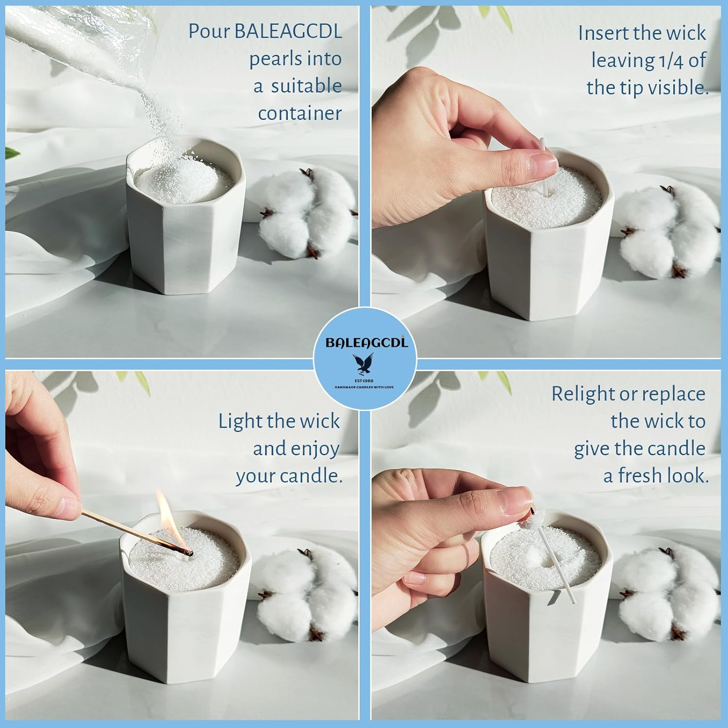 Moksha Garden Pearled Candle 18 Oz with 30 Wicks - Sandalwood & Jasmine Scented Sand Candles White Refillable Wax Lasts Up to 120 Hours Smooth and Clean Burning for Candle Making DIY