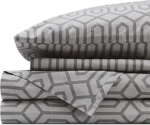 Comfort Spaces 100% Cotton Sheet Set Breathable, Lightweight, Soft with 14" Elastic Pocket Fits up to 16" Mattress, All Season Cozy Bedding, Matching Pillow Case, Queen Diamond Sliver 4 Piece