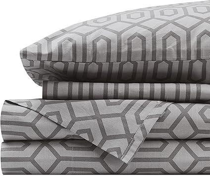 Comfort Spaces 100% Cotton Sheet Set Breathable, Lightweight, Soft with 14" Elastic Pocket Fits up to 16" Mattress, All Season Cozy Bedding, Matching Pillow Case, Queen Diamond Sliver 4 Piece