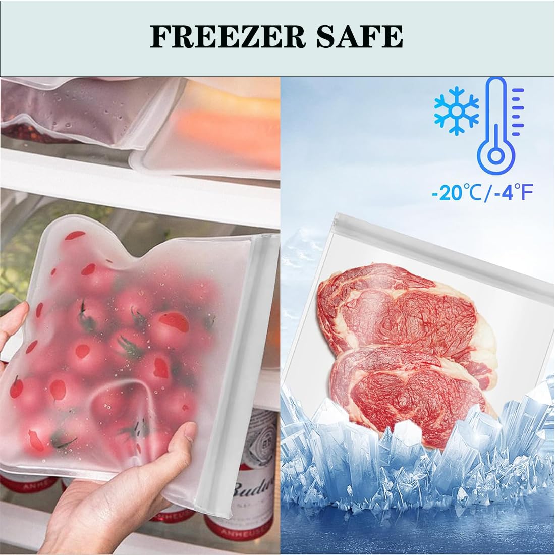 10 Pack Reusable Silicone Food Storage Bags, Leakproof Dishwasher Safe Reusable - View #2