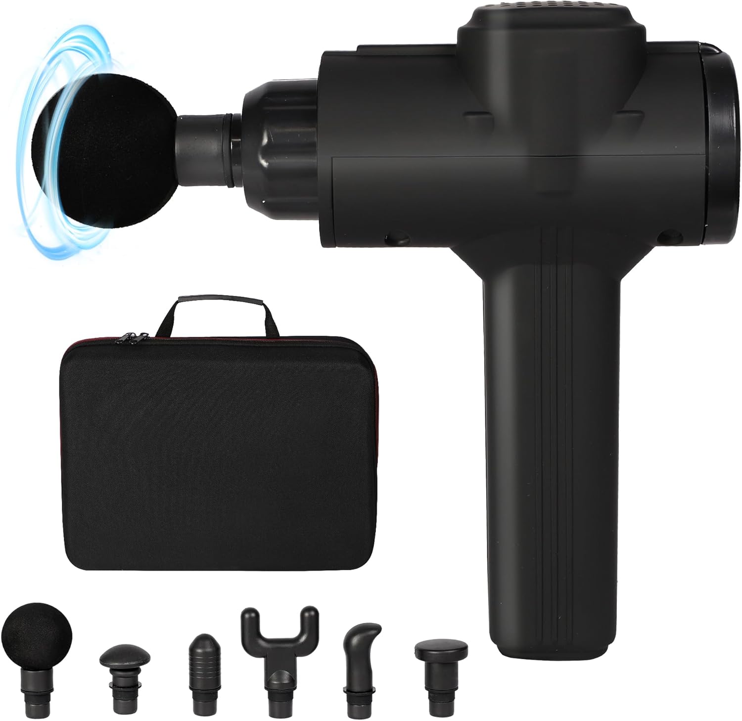 Massage Gun Deep Tissue, Portable Massager for Back and Whole Body with 6 Heads & 5 Adjustable Speeds, Quiet Handheld Massage Therapy Tool, Black