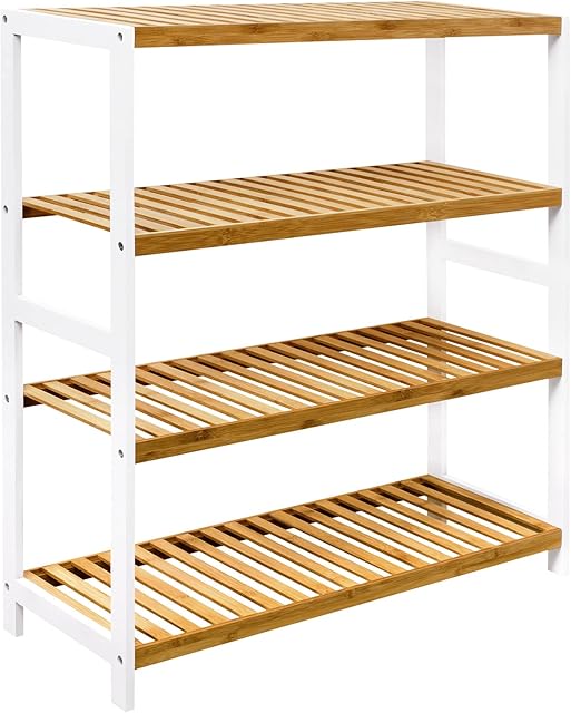 woodluv 4 Tier Natural Bamboo Shoe Rack Stand Shelf Shelving Hallway,Bedroom,Bathroom,Living Room Organizer Holder Storage for 16 pairs shoes