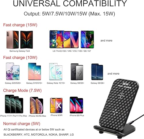 Miniatura 4 de LUXSWAY Estación de carga inalámbrica, cargador de teléfono inductivo de 15 W, soporte de carga inalámbrico rápido con certificación Qi compatible