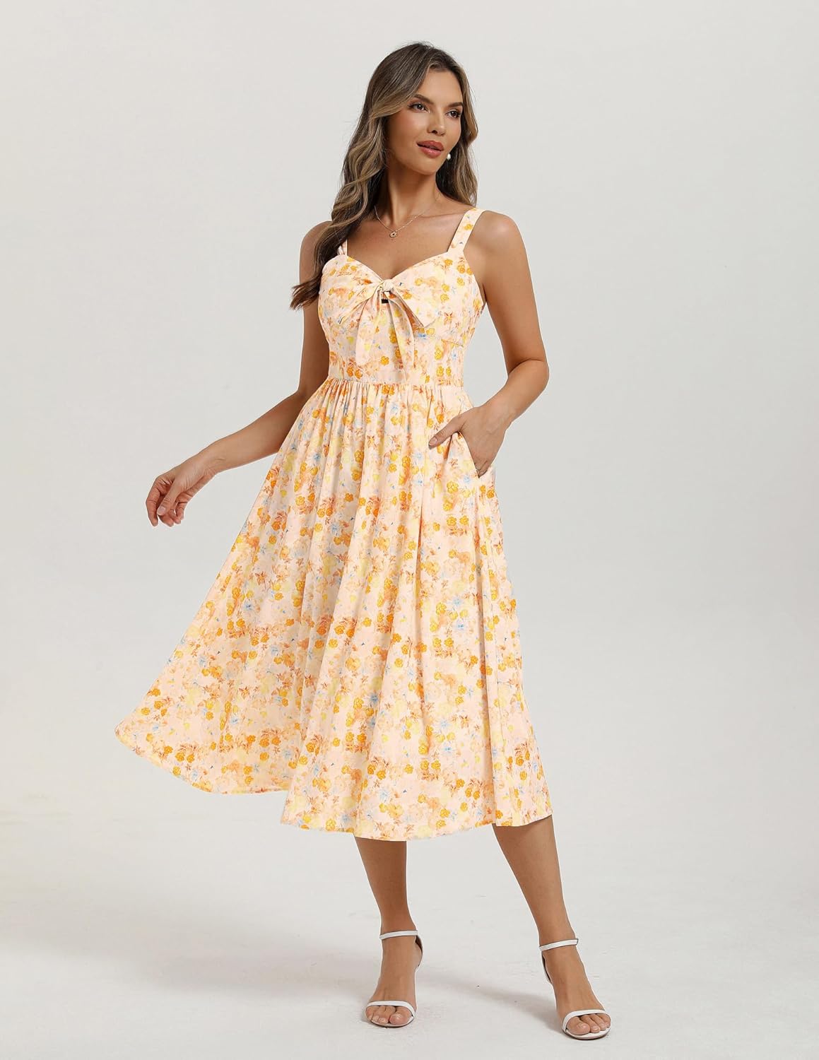 Belle Poque Summer Dresses for Women 2026 Tie Front Dress Beach Wedding Guest Dress Floral Sundress with Pockets - Image 4