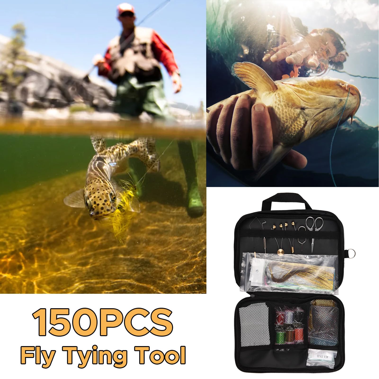 Kit di Strumenti e Materiali per Costruire Mosche per Principianti, Set di Esche da Pesca con Accessori da 150 Pezzi Mosche Attraenti Spigole e Trote
