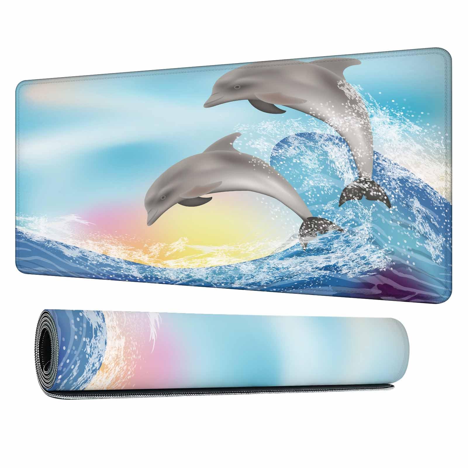 Y YIHANGBEST Two Dolphins Leaping Mouse Pad Keyboard Mat Nature Ocean Sunset Water - Splash Large Gaming Mousepad for Desk,Computer,Office 35.4"X15.7"