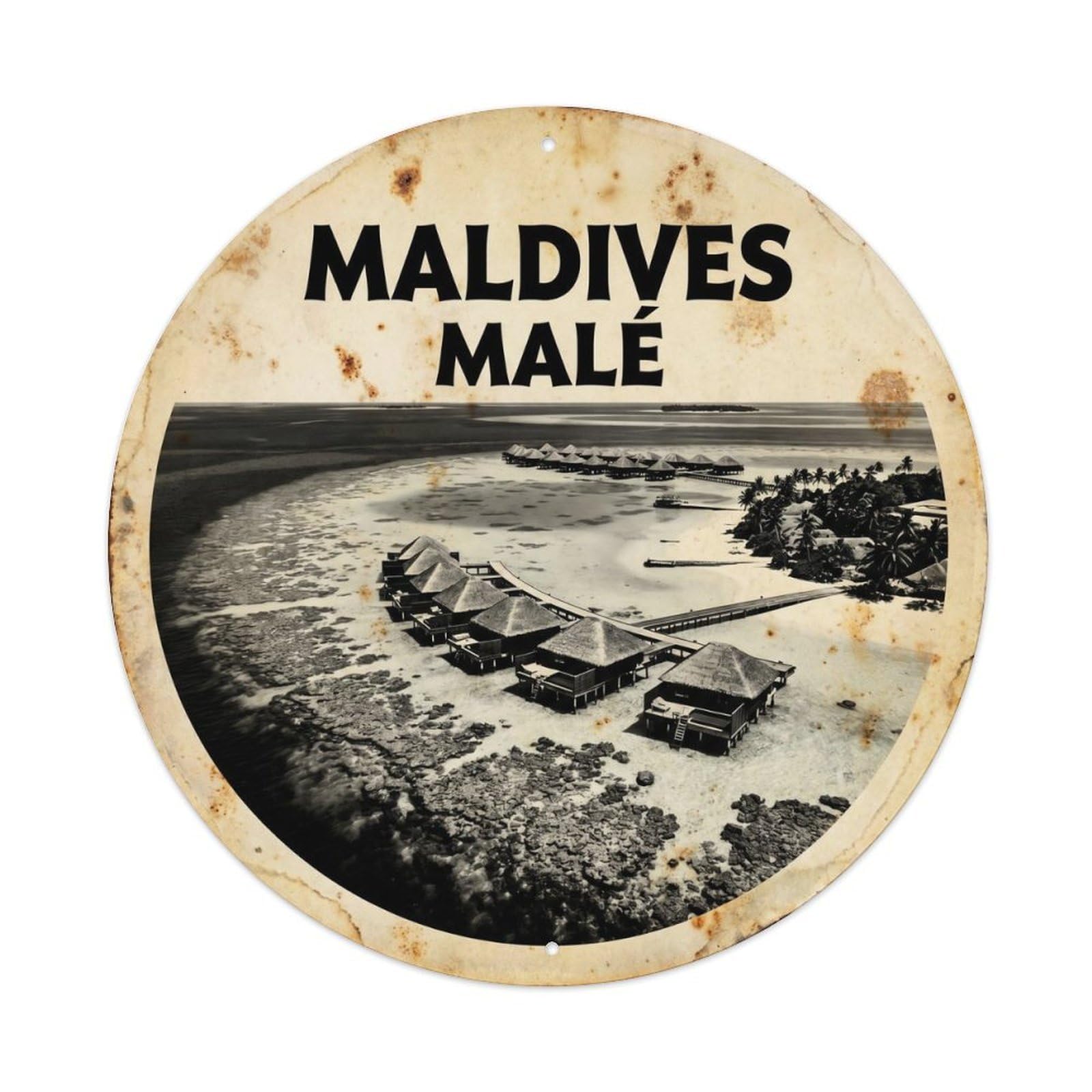 Maldives Male Coral Coast Monochrome Travel Metal Tin Sign