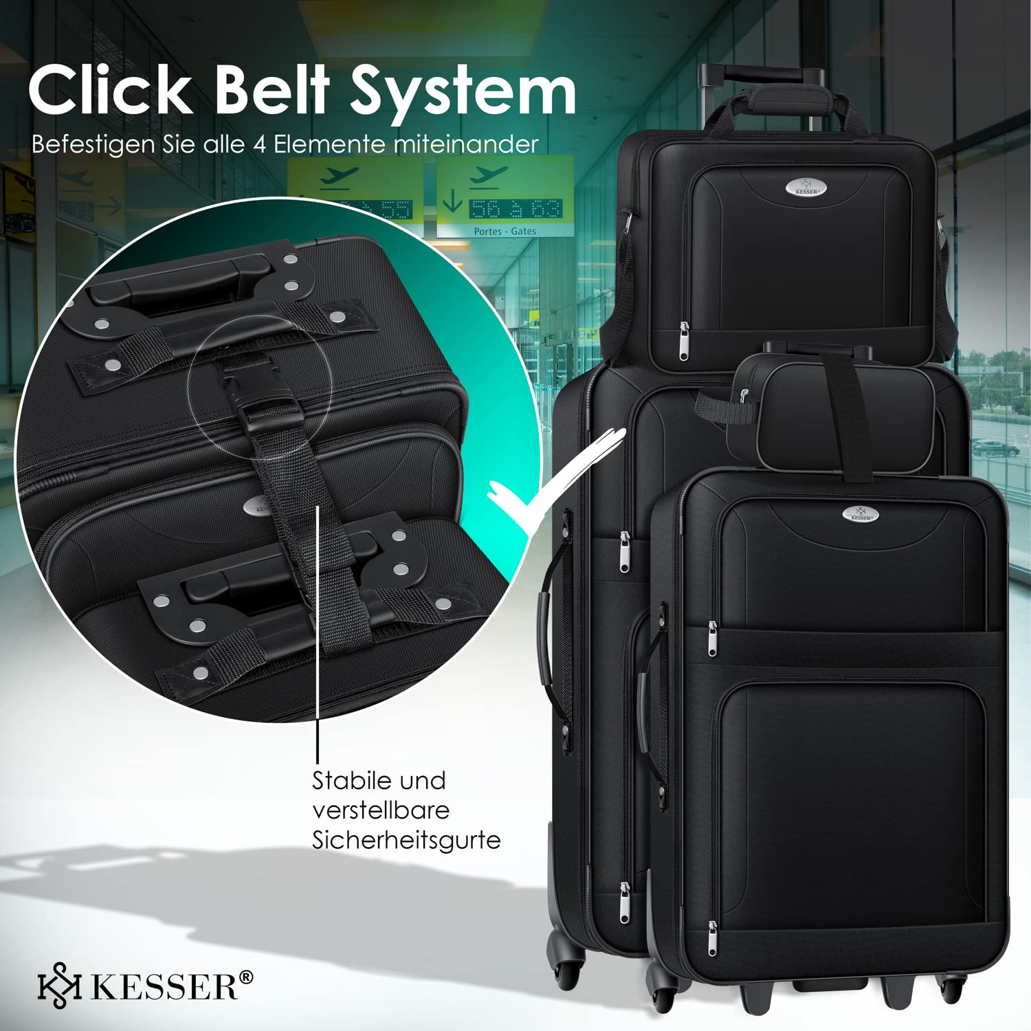 KESSER® Set di trolley 4pz | set di valigie da viaggio con rotelle | set completo di 4 valigie business | S M L XL | scomparto a rete | rotelle | manico telescopico | valigie borse