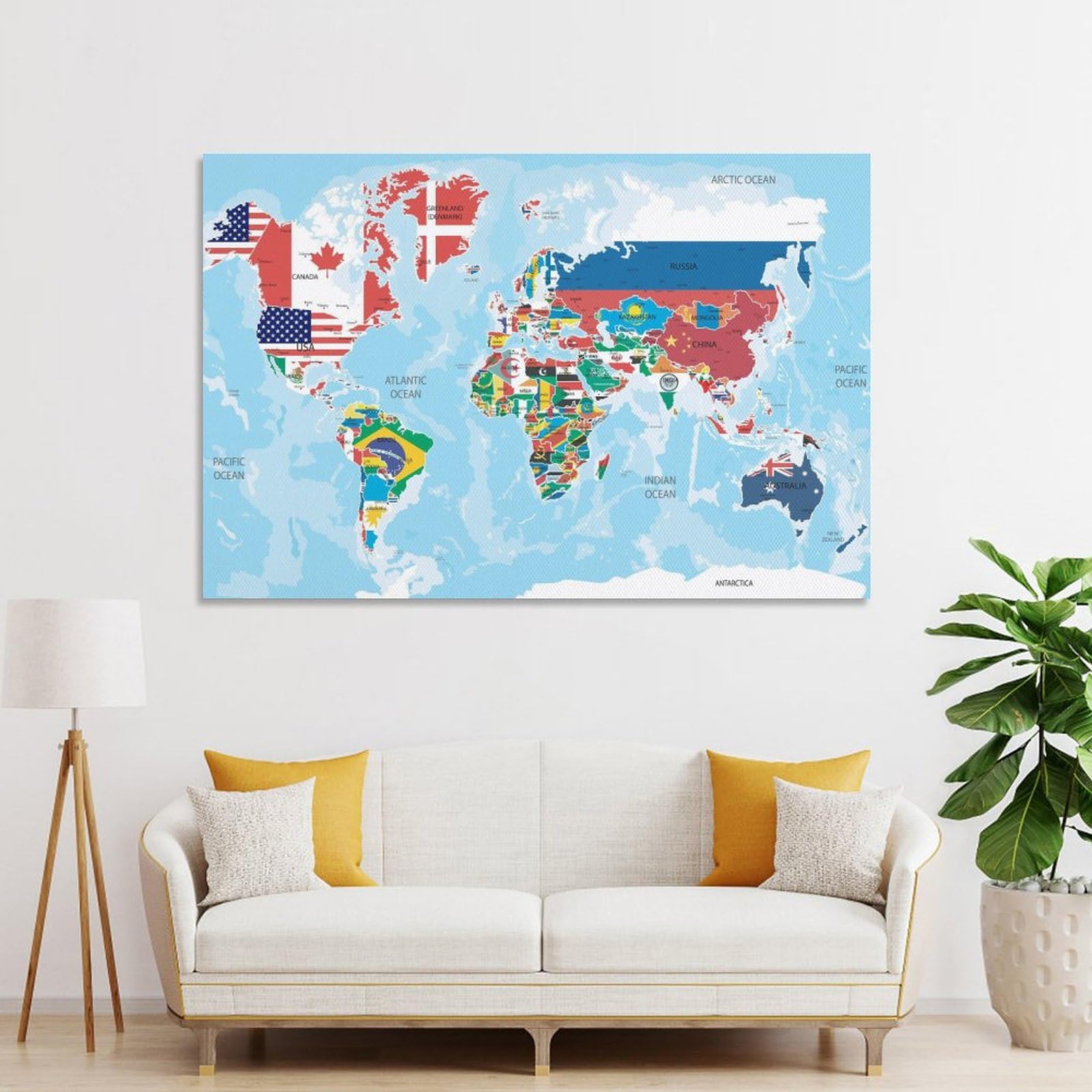 Amazon.co.jp: 世界地図シール国旗ポスターキャンバスアートポスター 