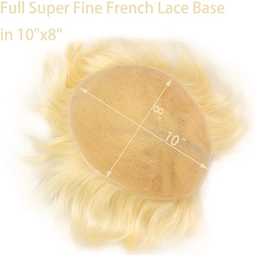 Miniatura 7 de Swiss Full Lace Toupee Europeo Real Cabello Humano Reemplazo para Hombres Hairpiece #613 Color rubio