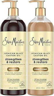 SheaMoisture Jamaican Black Castor Oil Strengthen & Restore Shampoo and Conditioner Set, 24 Oz Ea