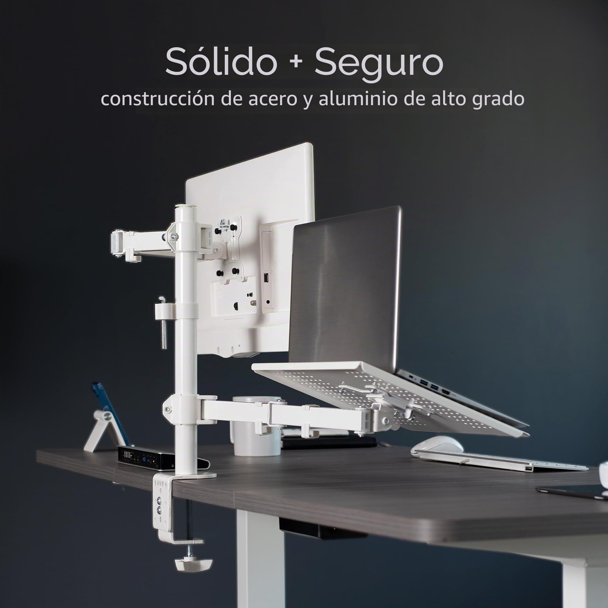 Vivo Soporte para Monitor de computadora y computadora portátil Totalmente Ajustable de 13 a 32 Pulgadas, Soporte con opción de Ojal, se Adapta a portátiles de hasta 17 Pulgadas, Blanco STAND-V002CW